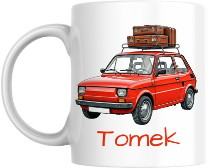Kubek Fiat 126p Maluch czerwony z dowolnym imieniem