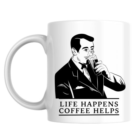 Kubek Life happens coffee helps Kubek Life happens coffee helps