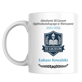 Kubek Absolwent z dowolnym imieniem, logo i nazwą szkoły