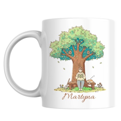 Kubek Czytanie w ogrodzie z dowolnym imieniem