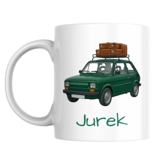 Kubek Fiat 126p Maluch zielony z dowolnym imieniem