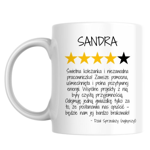 Kubek Opinia koleżanki na odejście z pracy z dowolnym imieniem