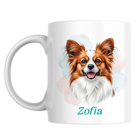 Kubek Papillon, spaniel kontynentalny miniaturowy z dowolnym imieniem