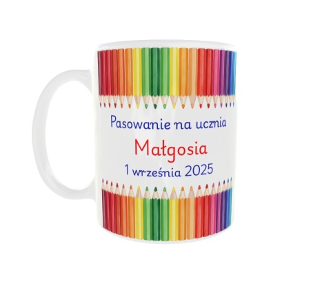 Kubek Pasowanie na ucznia z dowolnym imieniem i datą