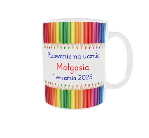 Kubek Pasowanie na ucznia z dowolnym imieniem i datą