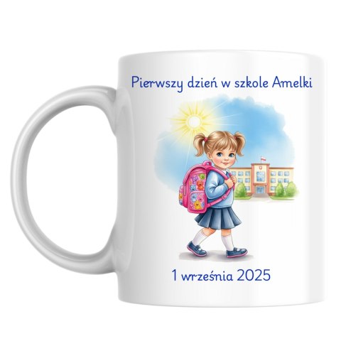 Kubek Pierwszy dzień w szkole - dziewczynka z dowolnym imieniem i datą