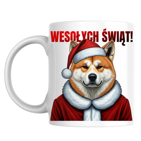 Kubek Pies Akita w stroju Świętego Mikołaja