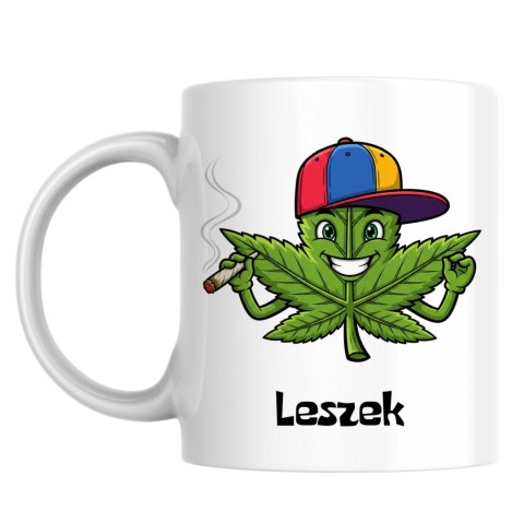 Kubek Wesoły liść marihuany z dowolnym imieniem