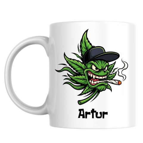 Kubek Wściekły liść marihuany z dowolnym imieniem