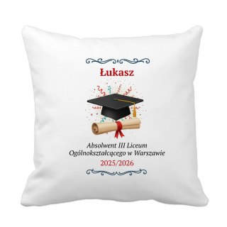 Poduszka Absolwent z dowolnym imieniem, datą i nazwą szkoły