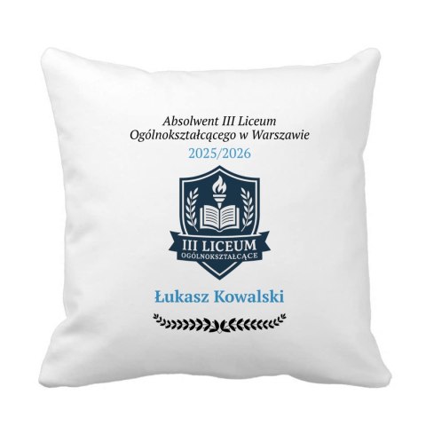 Poduszka Absolwent z dowolnym imieniem, logo i nazwą szkoły