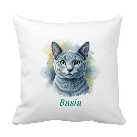 Poduszka Kot rosyjski niebieski (Russian Blue) z dowolnym imieniem