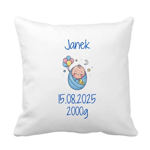 Poduszka z metryczką noworodka - chłopiec z dowolnym tekstem