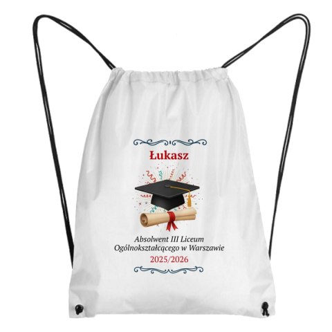 Worek Absolwent z dowolnym imieniem, datą i nazwą szkoły