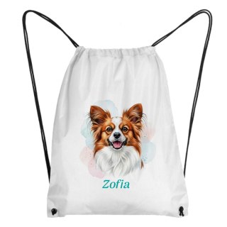 Worek Papillon, spaniel kontynentalny miniaturowy z dowolnym imieniem