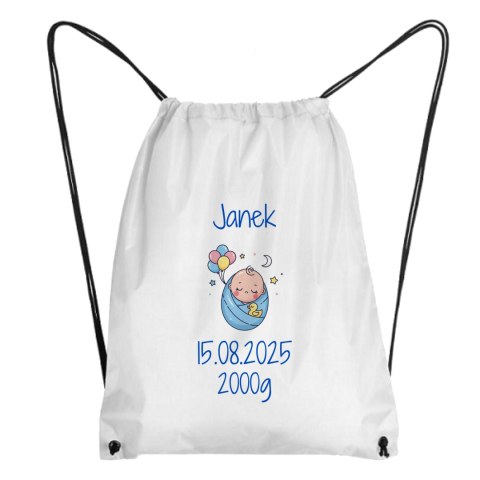 Worek z metryczką noworodka - chłopiec z dowolnym tekstem