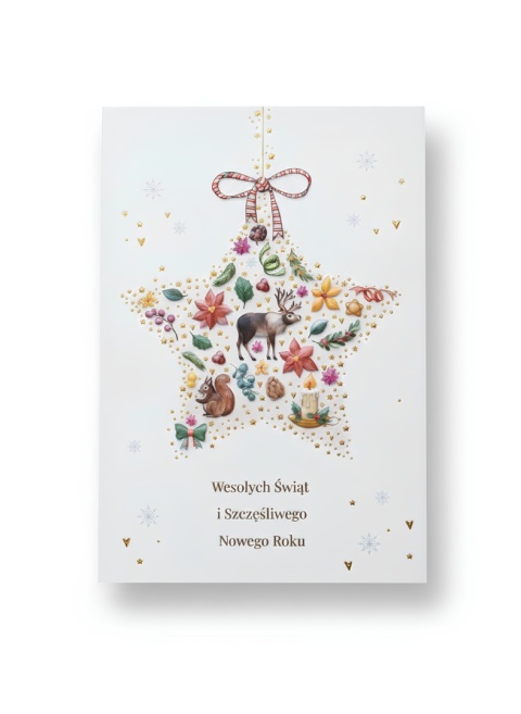 Kartka świąteczna gwiazdka z możliwością dodania własnych życzeń