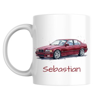 Kubek BMW E36 sedan bordowe z dowolnym imieniem