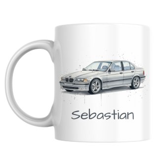 Kubek BMW E36 sedan srebrne z dowolnym imieniem