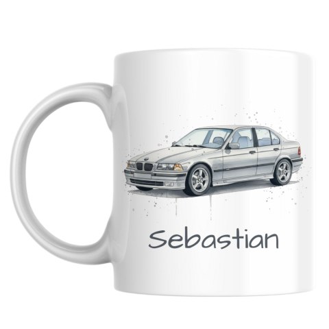 Kubek BMW E36 sedan srebrne z dowolnym imieniem