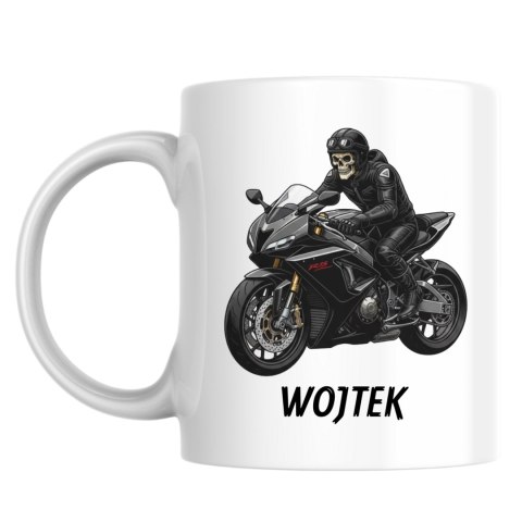 Kubek Motocyklista na ścigaczu z dowolnym imieniem