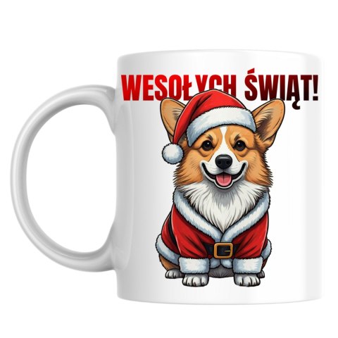 Kubek Pies Corgi w stroju Świętego Mikołaja