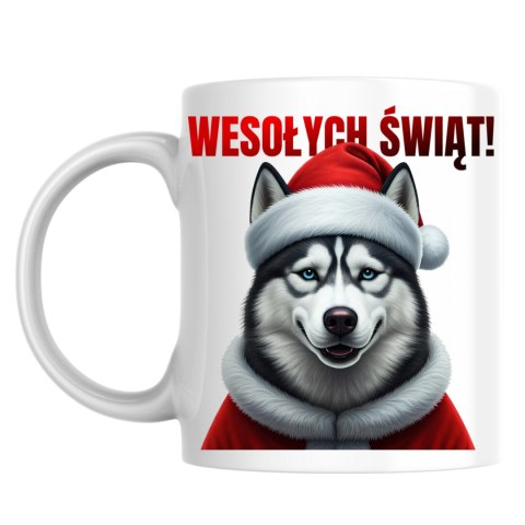 Kubek Pies Husky w stroju Świętego Mikołaja