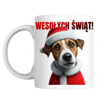 Kubek Pies Jack russell terier w stroju Świętego Mikołaja