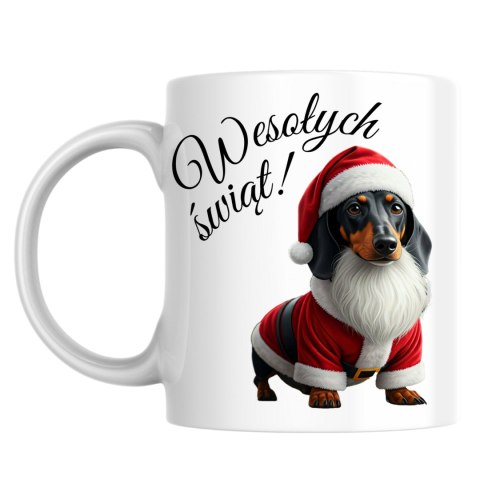 Kubek Pies Jamnik w stroju Świętego Mikołaja