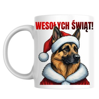 Kubek Pies Owczarek niemiecki w stroju Świętego Mikołaja