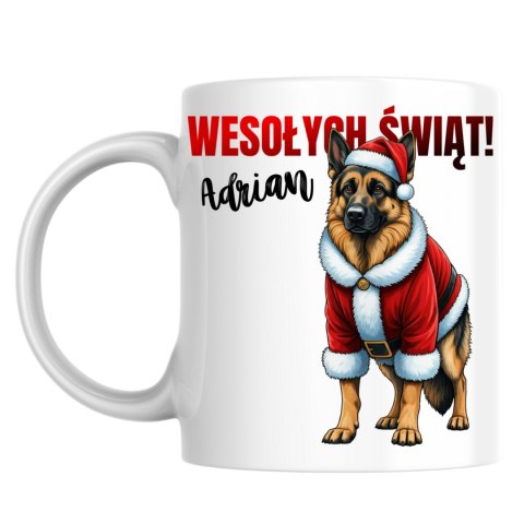 Kubek Pies Świąteczny owczarek niemiecki z dowolnym imieniem