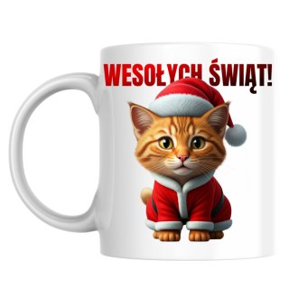 Kubek Rudy kot w stroju Świętego Mikołaja