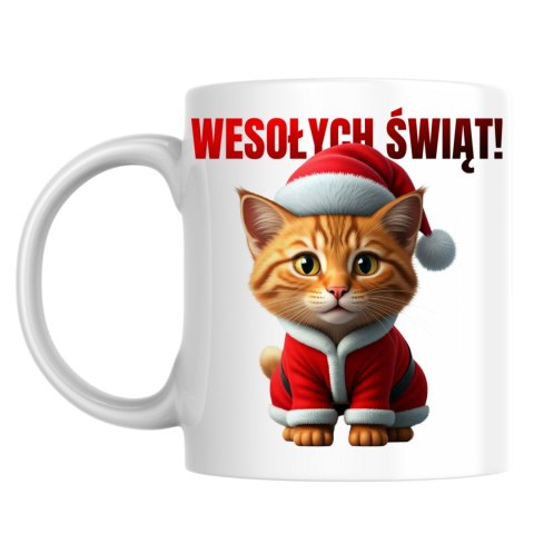 Kubek Rudy kot w stroju Świętego Mikołaja