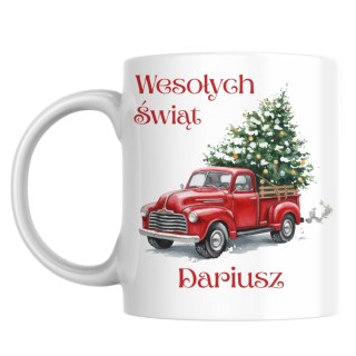 Kubek Świąteczny samochód z choinką z dowolnym imieniem