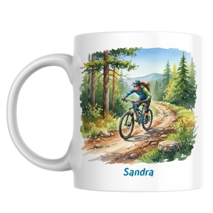 Kubek dziewczyna na rowerze MTB z dowolnym imieniem