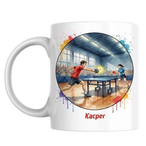 Kubek gra w tenisa stołowego z dowolnym imieniem