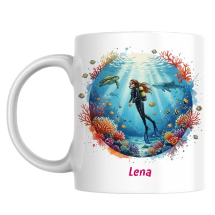 Kubek kobieta nurek z dowolnym imieniem