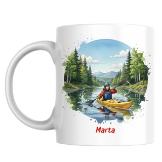 Kubek kobieta płynąca kajakiem z dowolnym imieniem