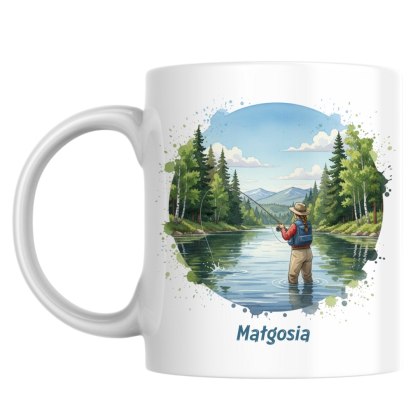 Kubek kobieta wędkarz z dowolnym imieniem