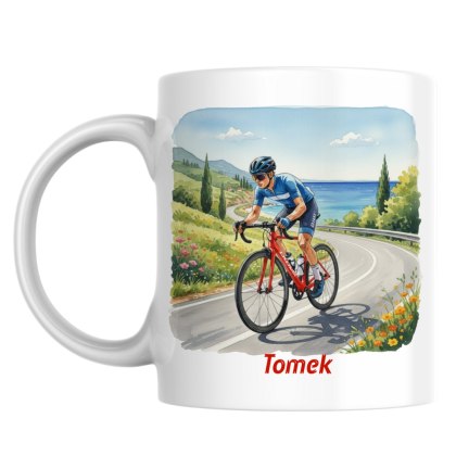 Kubek mężczyzna trenujący kolarstwo szosowe z dowolnym imieniem