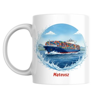 Kubek statek kontenerowiec z dowolnym imieniem