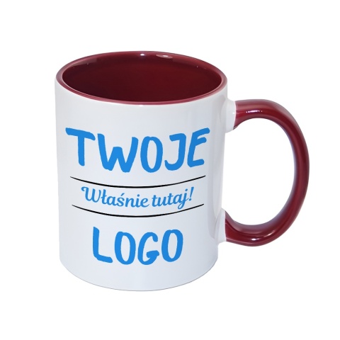 Kubek z bordowym wnętrzem i uchem - Twoje Logo