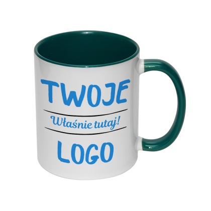 Kubek z ciemnozielonym uchem i wnętrzem - Twoje logo