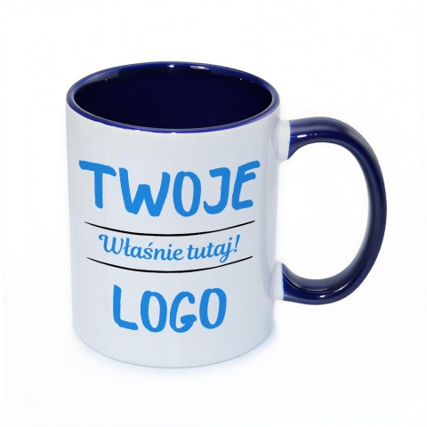 Kubek z granatowym uchem i wnętrzem - Twoje logo