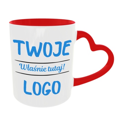Kubek z czerwonym sercem - Twoje logo fotokubek