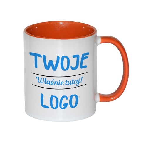 Kubek z pomarańczowym uchem i wnętrzem - Twoje logo