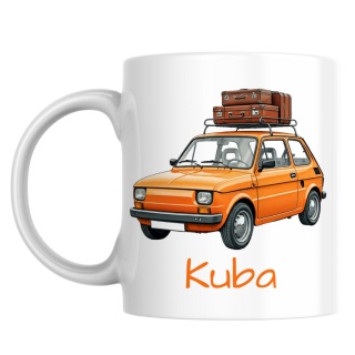Kubek Maluch Fiat 126p pomarańczowy z dowolnym imieniem
