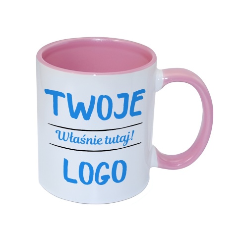 Kubek z różowym uchem i wnętrzem - Twoje logo