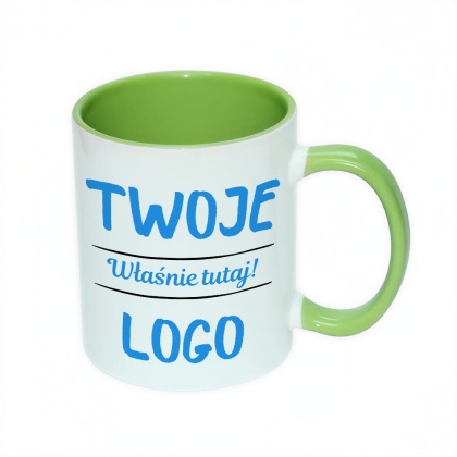Kubek z zielonym uchem i wnętrzem - Twoje logo