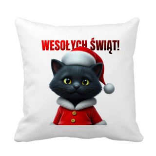 Poduszka Czarny kot w stroju Świętego Mikołaja